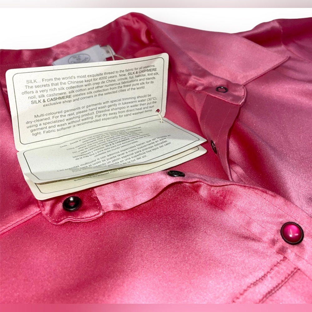 Silk & Cashmere Pure Silk Long Sleeve Western Style Shirt - Picture 12 of 15